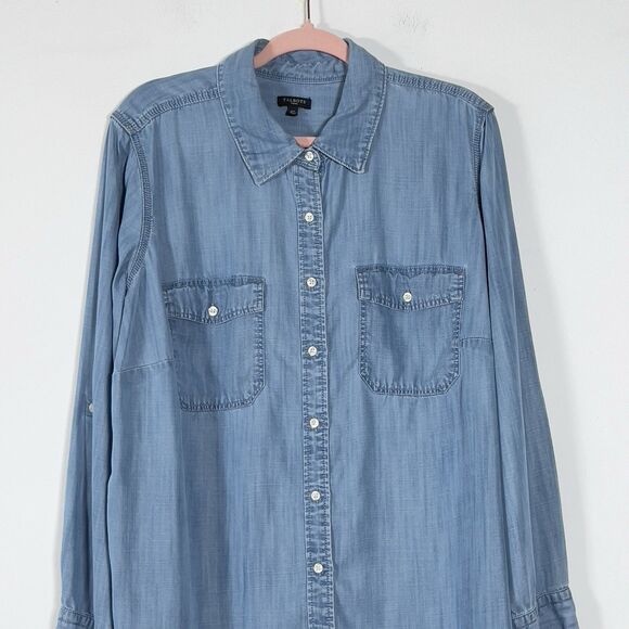 Talbots Lyocell Denim Button Up Shirt Womens Sz 2X Blue Chambray Long Sleeve - Picture 2 of 10